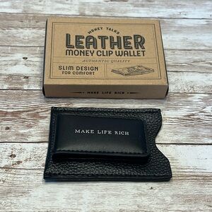 NEW IN BOX Money Talks Leather Money Clip Wallet Black Leather